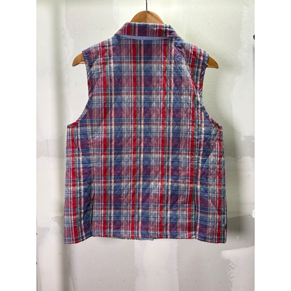 The Tog Shop Womens Large Quilted Plaid Vest Red Blue Cotton Button Front - Picture 2 of 7